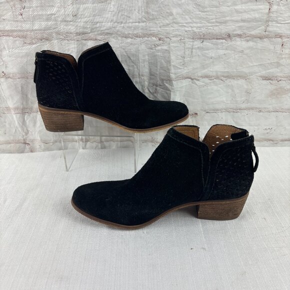 Susina Women's 7 Black Suede Perforated Blakely Ankle Booties - Picture 5 of 9